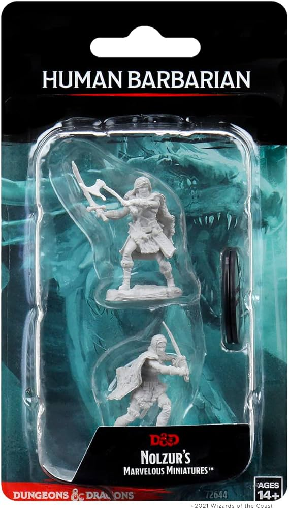 D&D RPG Minis: Nolzur Unpainted - Human Barbarian  Female [x2] 