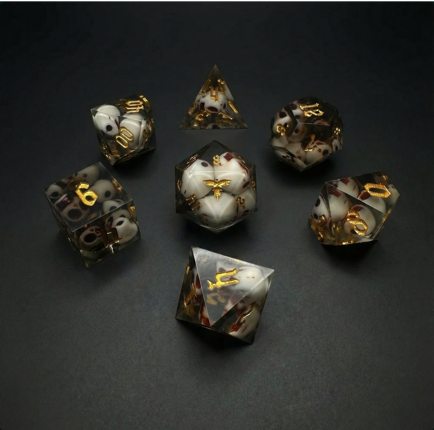 Dice: FeniksForge - Cute Skeleton Skull Resin Poly (x7)   