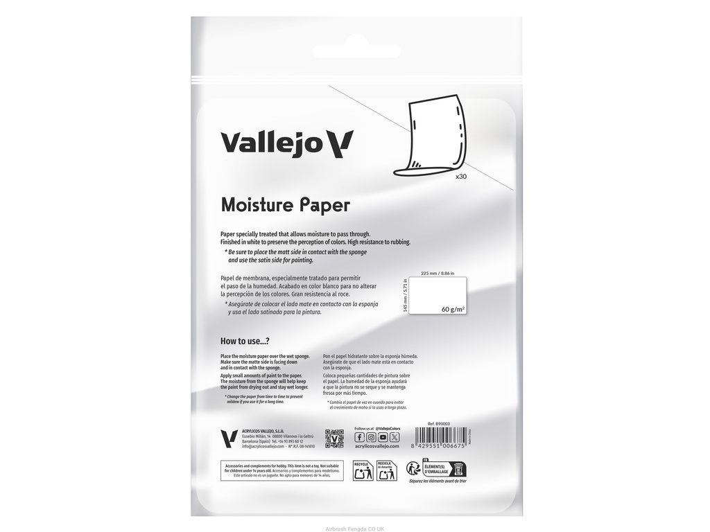 B90003 Vallejo Moisture Paper For Wet Palette (30 Sheets)